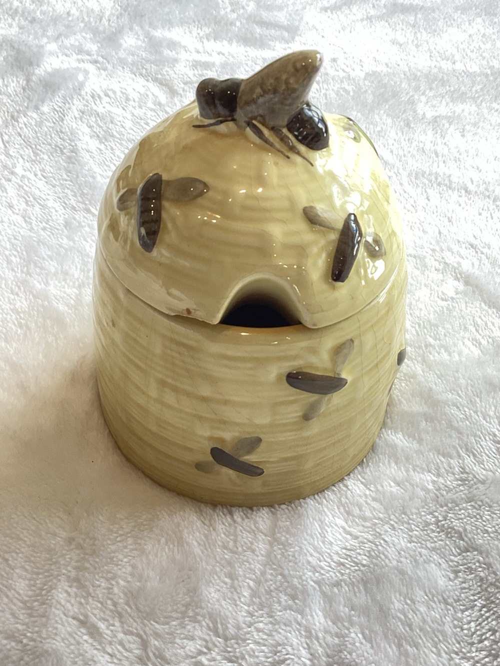 🇩🇪Vintage Ceramic Honey Pot Beehive Bees Made in ‘West’ Germany Yellow